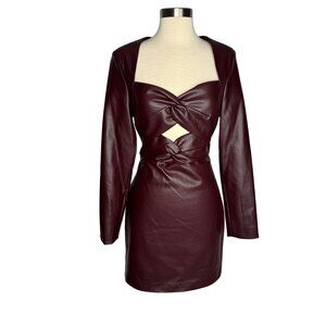 NWT One33 Social Maroon Faux Leather Twist Cut-Out Dress Size 8 Vixen Mob Wife